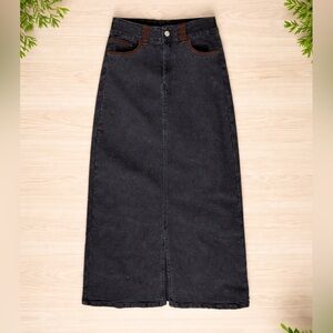 Blank corduroy detail black denim skirt